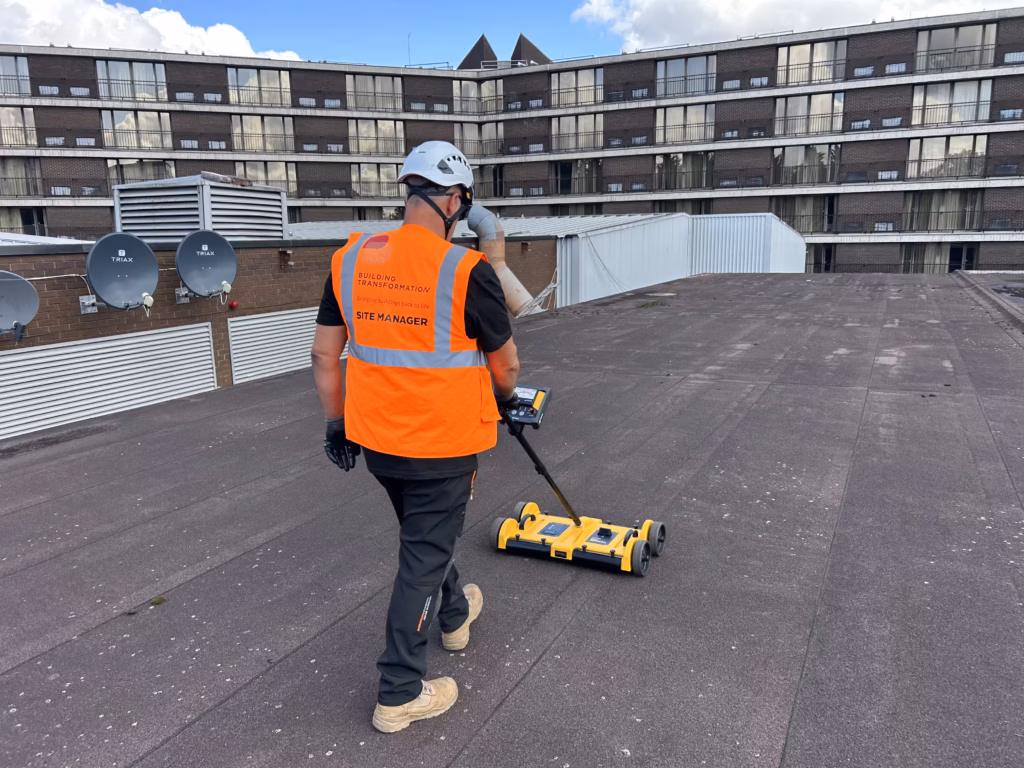 Identify commercial roof leak with moisture mapping