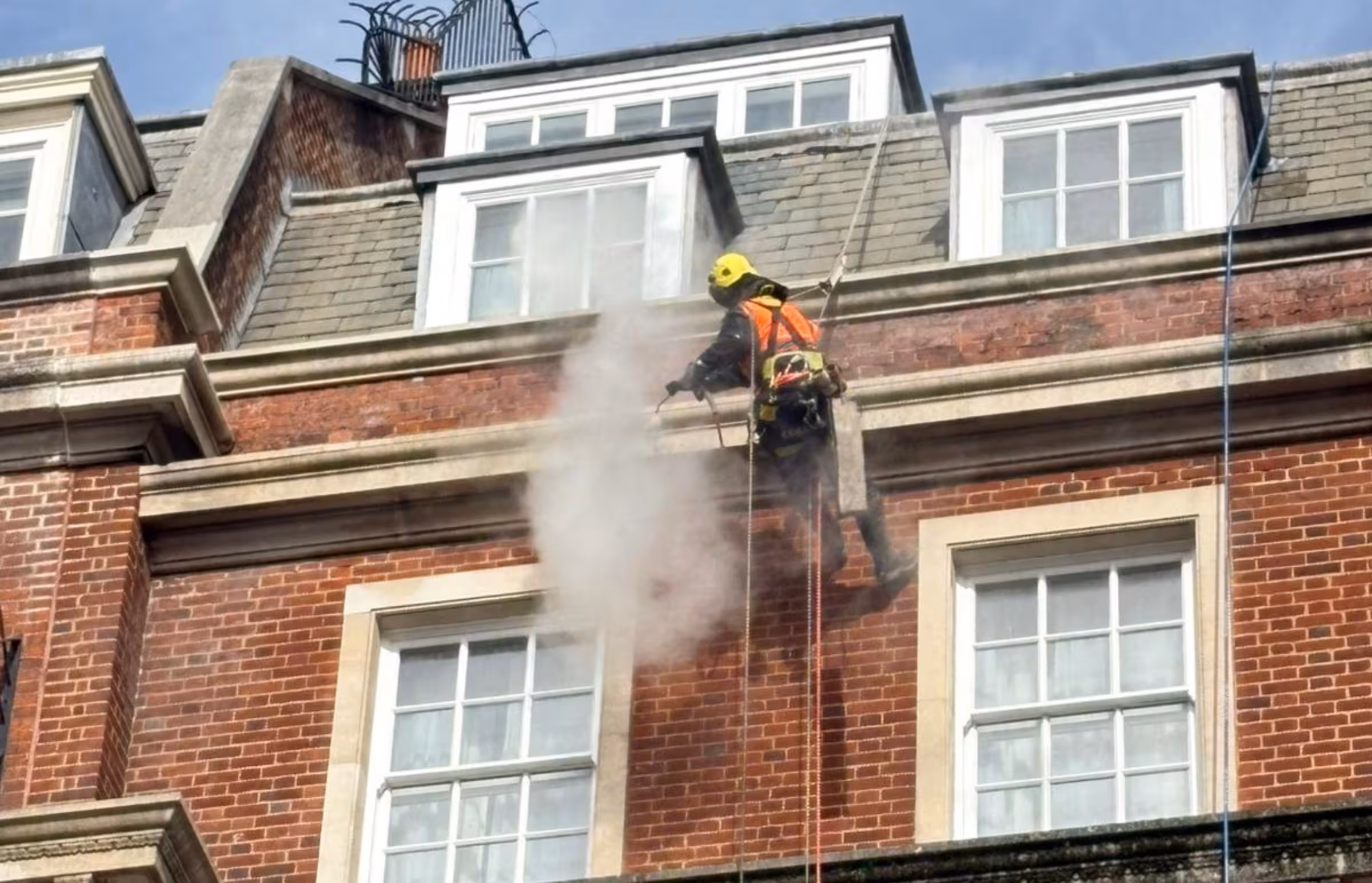 heritage facade cleaning in progress